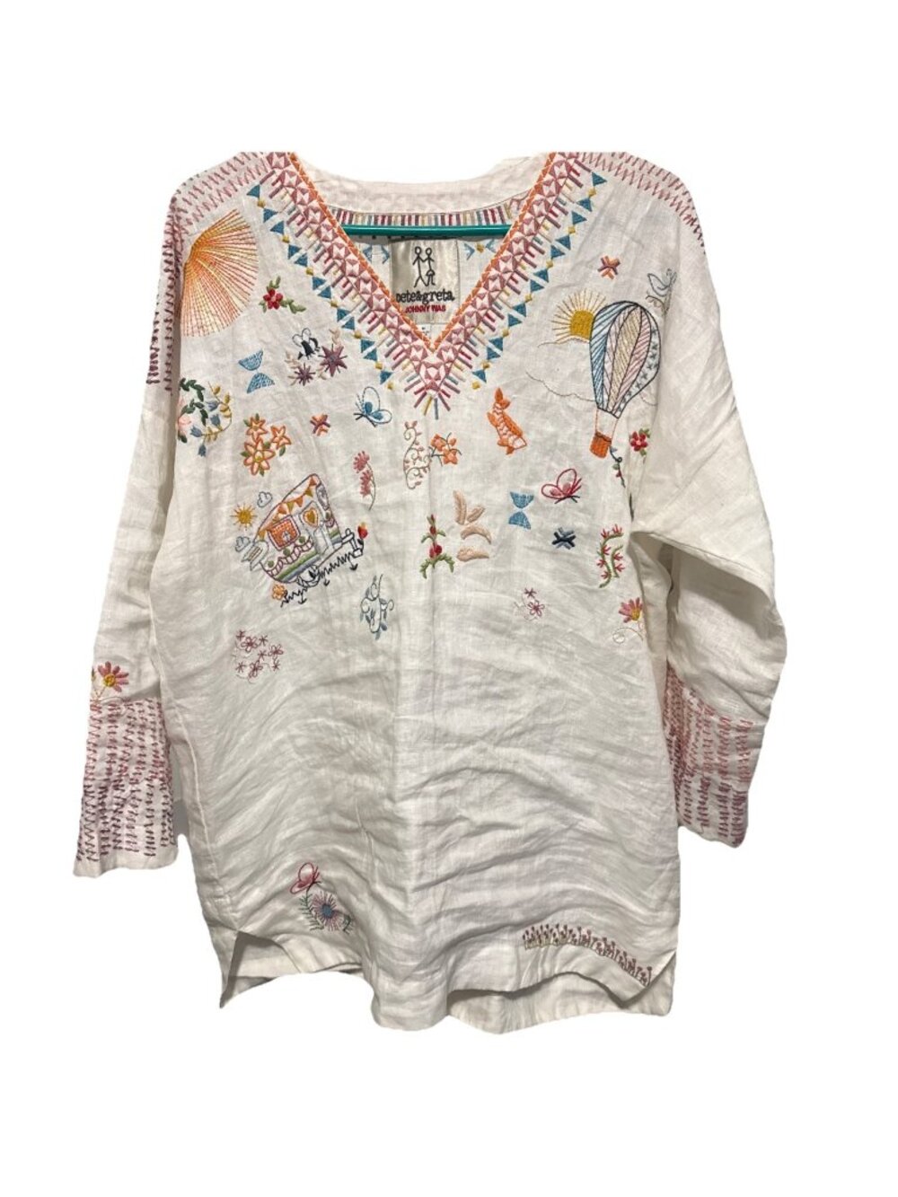 Johnny Was Pete & Greta linen cream embroidered Tunic Hippie Boho Camper Medium